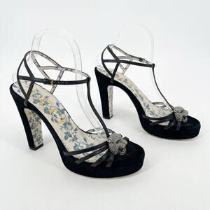 Gucci Black Velvet Elias Platform Sandals with Crystal Tiger Feline Head EU 40